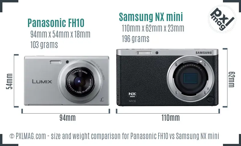 Panasonic FH10 vs Samsung NX mini size comparison