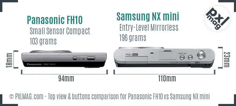 Panasonic FH10 vs Samsung NX mini top view buttons comparison