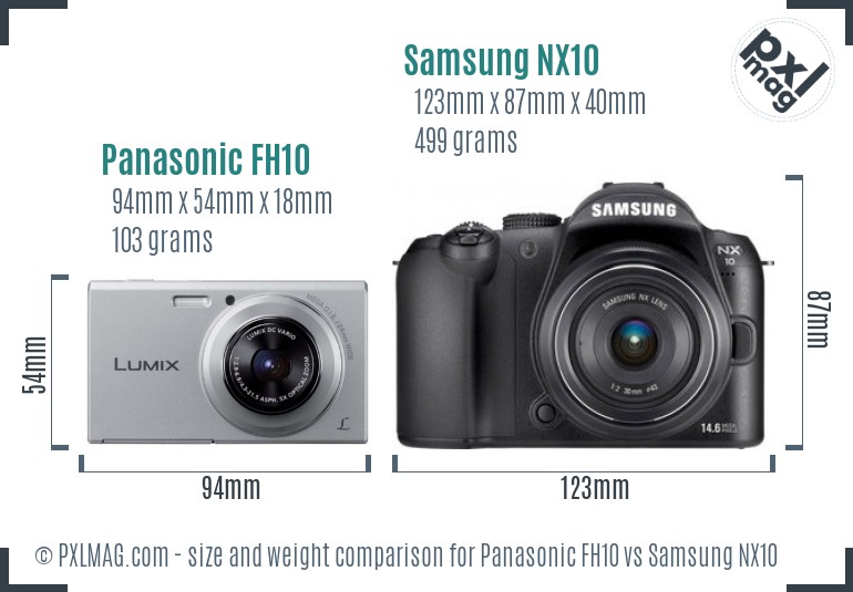 Panasonic FH10 vs Samsung NX10 size comparison