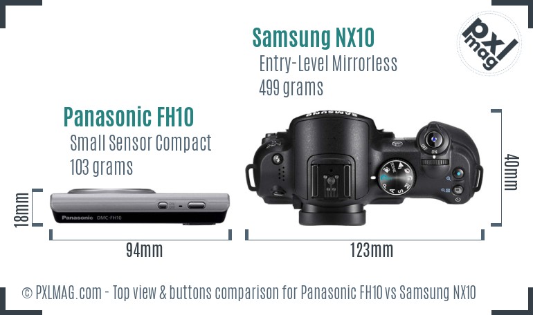 Panasonic FH10 vs Samsung NX10 top view buttons comparison