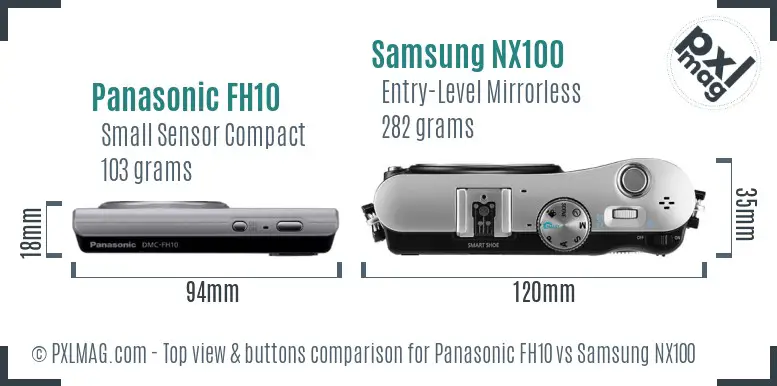 Panasonic FH10 vs Samsung NX100 top view buttons comparison