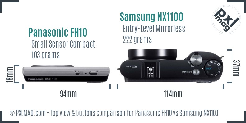 Panasonic FH10 vs Samsung NX1100 top view buttons comparison