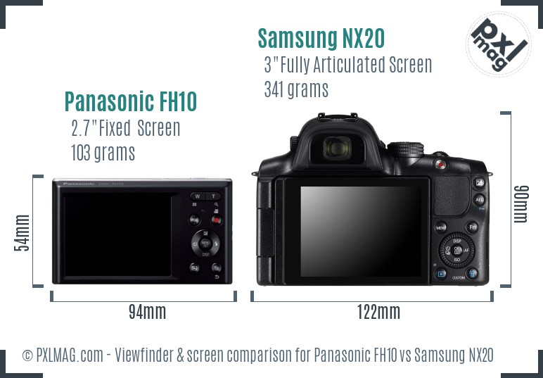 Panasonic FH10 vs Samsung NX20 Screen and Viewfinder comparison