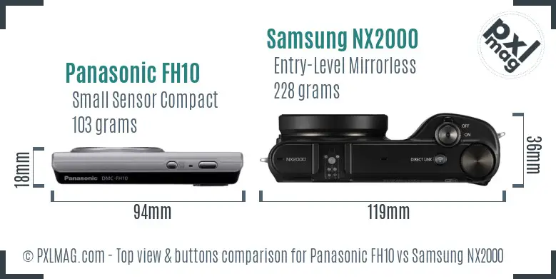 Panasonic FH10 vs Samsung NX2000 top view buttons comparison