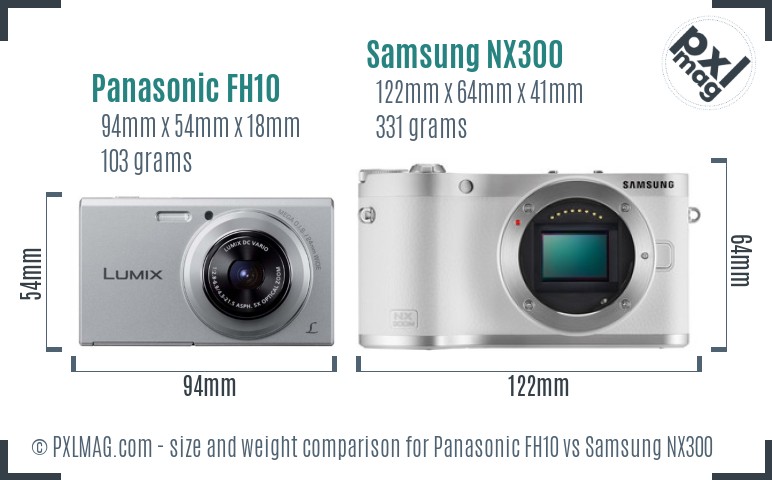 Panasonic FH10 vs Samsung NX300 size comparison