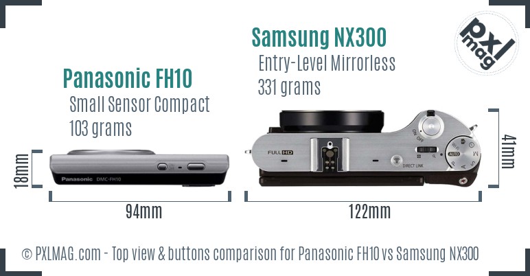 Panasonic FH10 vs Samsung NX300 top view buttons comparison