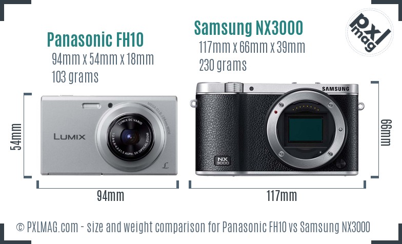 Panasonic FH10 vs Samsung NX3000 size comparison