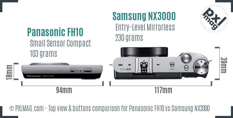 Panasonic FH10 vs Samsung NX3000 top view buttons comparison