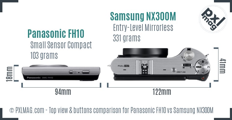 Panasonic FH10 vs Samsung NX300M top view buttons comparison