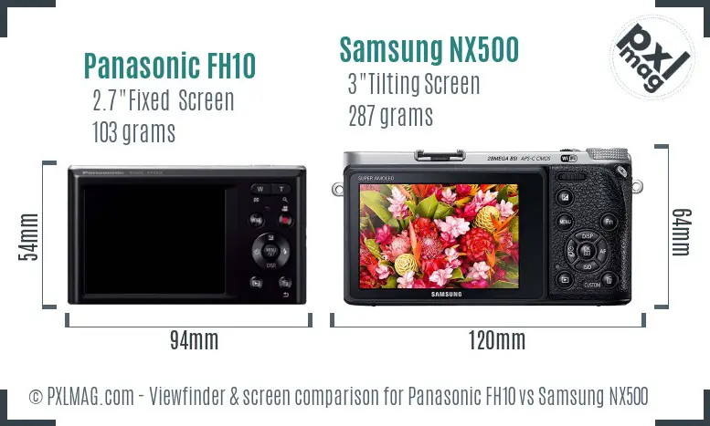 Panasonic FH10 vs Samsung NX500 Screen and Viewfinder comparison