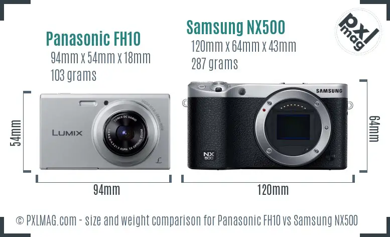 Panasonic FH10 vs Samsung NX500 size comparison