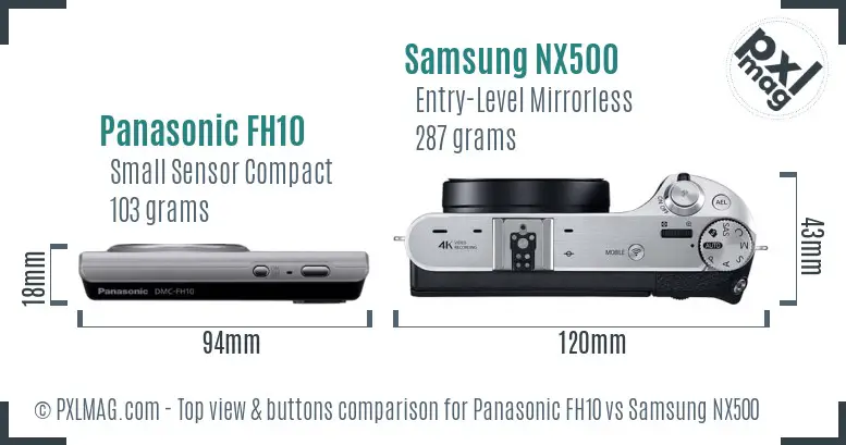 Panasonic FH10 vs Samsung NX500 top view buttons comparison