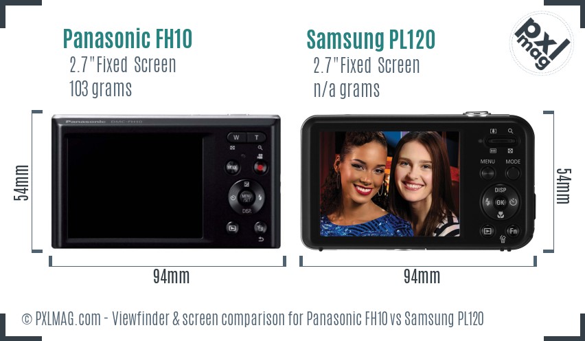 Panasonic FH10 vs Samsung PL120 Screen and Viewfinder comparison