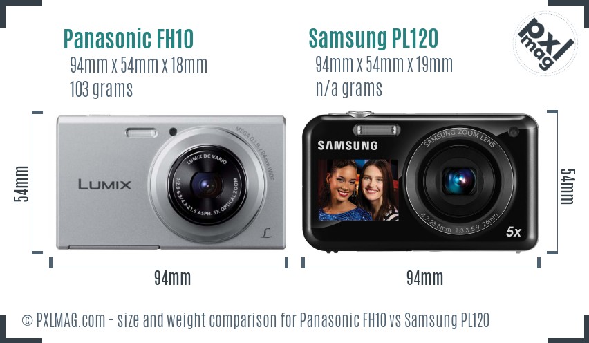 Panasonic FH10 vs Samsung PL120 size comparison