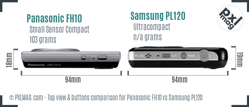 Panasonic FH10 vs Samsung PL120 top view buttons comparison