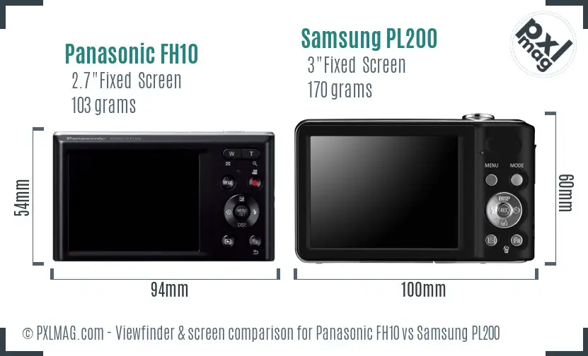 Panasonic FH10 vs Samsung PL200 Screen and Viewfinder comparison