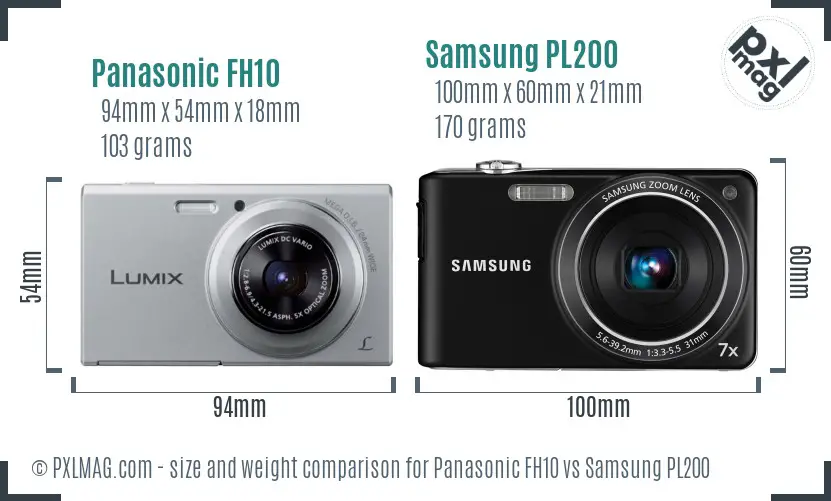 Panasonic FH10 vs Samsung PL200 size comparison