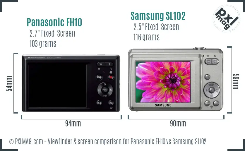 Panasonic FH10 vs Samsung SL102 Screen and Viewfinder comparison