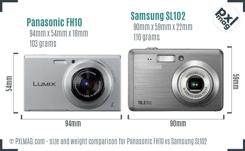 Panasonic FH10 vs Samsung SL102 size comparison