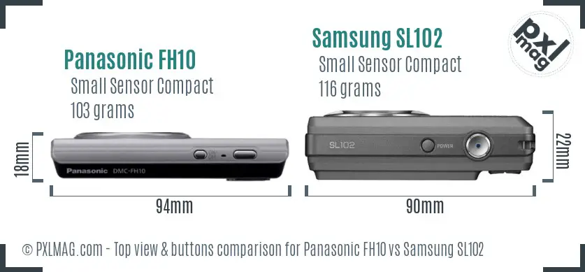 Panasonic FH10 vs Samsung SL102 top view buttons comparison