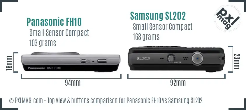 Panasonic FH10 vs Samsung SL202 top view buttons comparison Panasonic FH10 vs Samsung SL202 top view buttons comparison