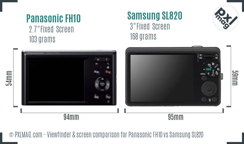 Panasonic FH10 vs Samsung SL820 Screen and Viewfinder comparison