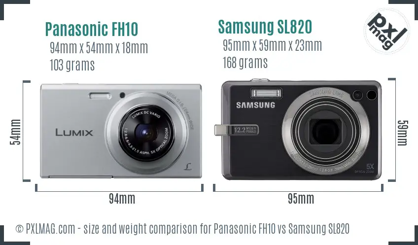 Panasonic FH10 vs Samsung SL820 size comparison
