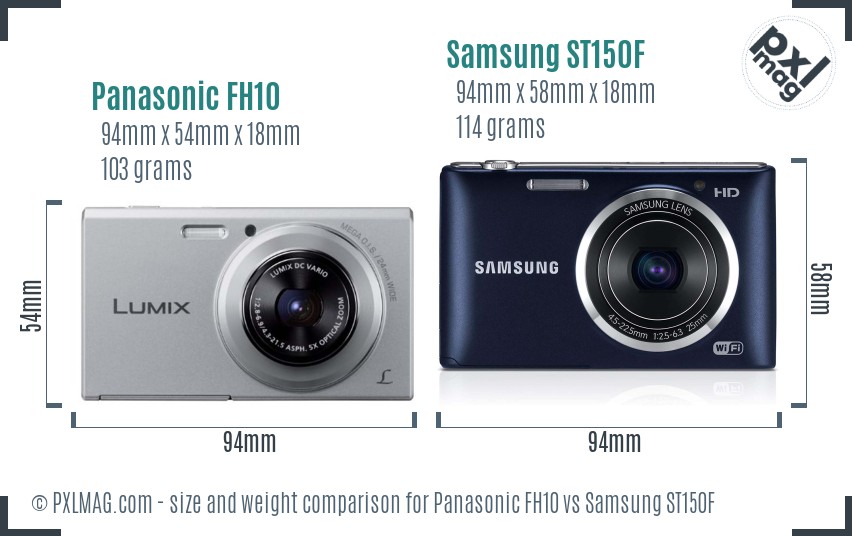 Panasonic FH10 vs Samsung ST150F size comparison