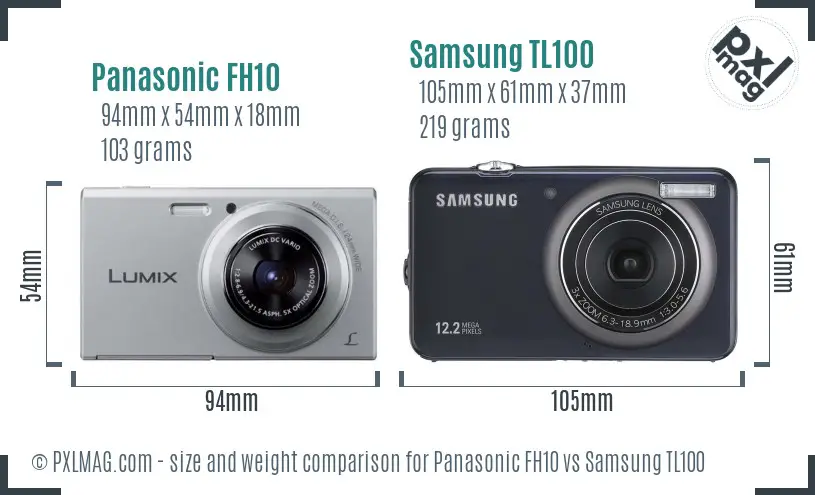 Panasonic FH10 vs Samsung TL100 size comparison