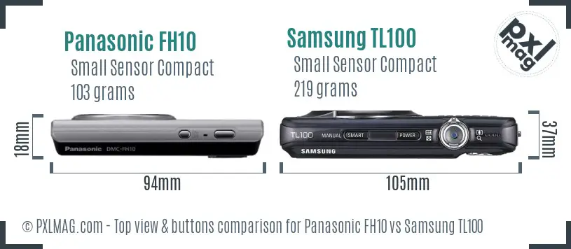 Panasonic FH10 vs Samsung TL100 top view buttons comparison