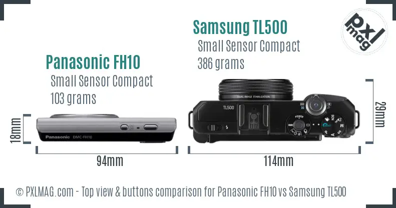 Panasonic FH10 vs Samsung TL500 top view buttons comparison Panasonic FH10 vs Samsung TL500 top view buttons comparison
