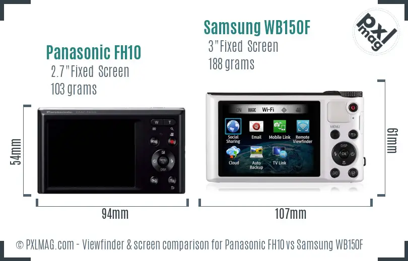 Panasonic FH10 vs Samsung WB150F Screen and Viewfinder comparison