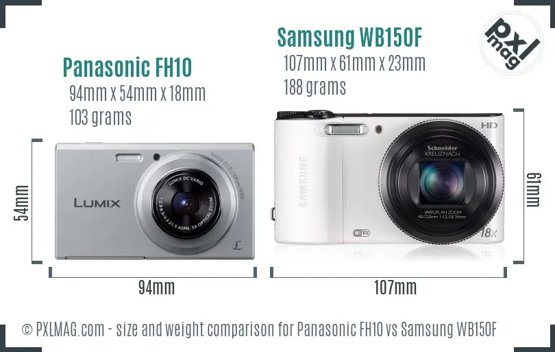 Panasonic FH10 vs Samsung WB150F size comparison