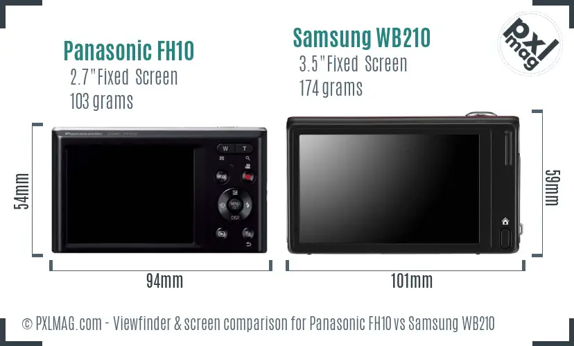 Panasonic FH10 vs Samsung WB210 Screen and Viewfinder comparison