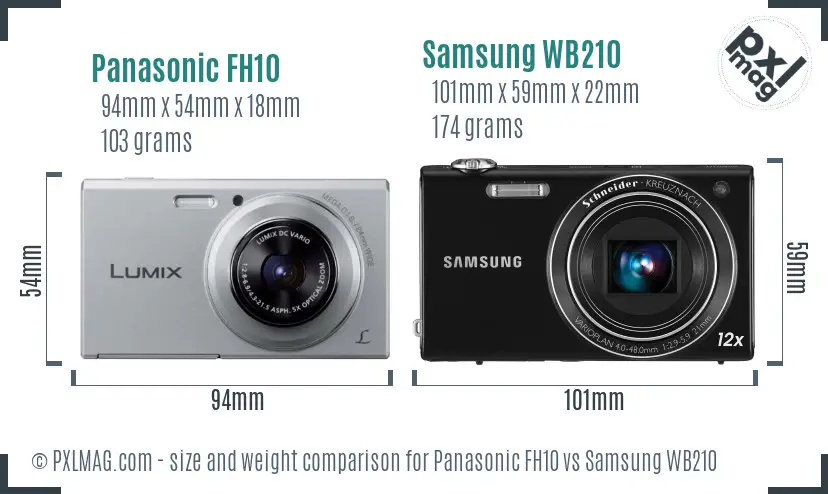 Panasonic FH10 vs Samsung WB210 size comparison