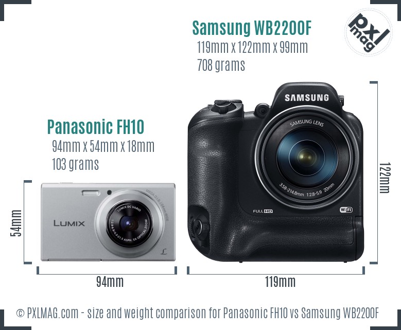 Panasonic FH10 vs Samsung WB2200F size comparison