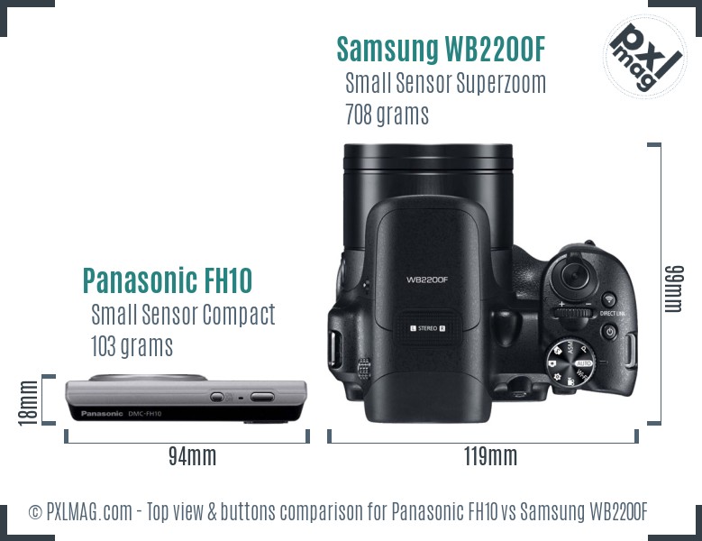 Panasonic FH10 vs Samsung WB2200F top view buttons comparison