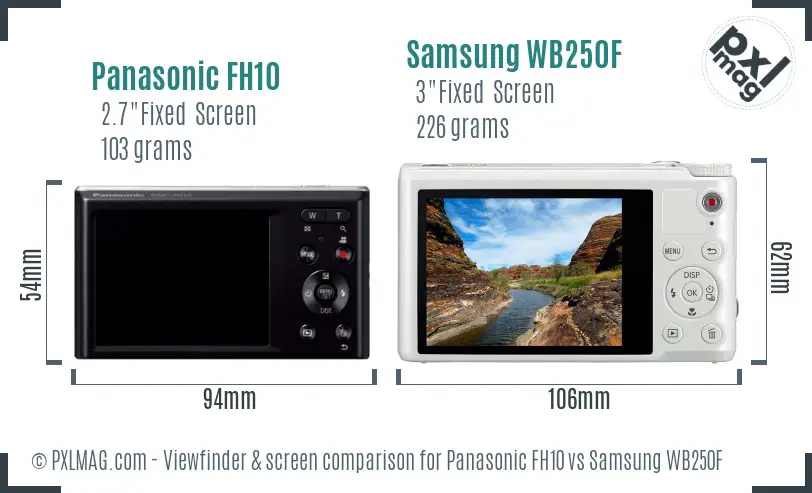 Panasonic FH10 vs Samsung WB250F Screen and Viewfinder comparison