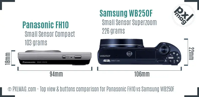 Panasonic FH10 vs Samsung WB250F top view buttons comparison