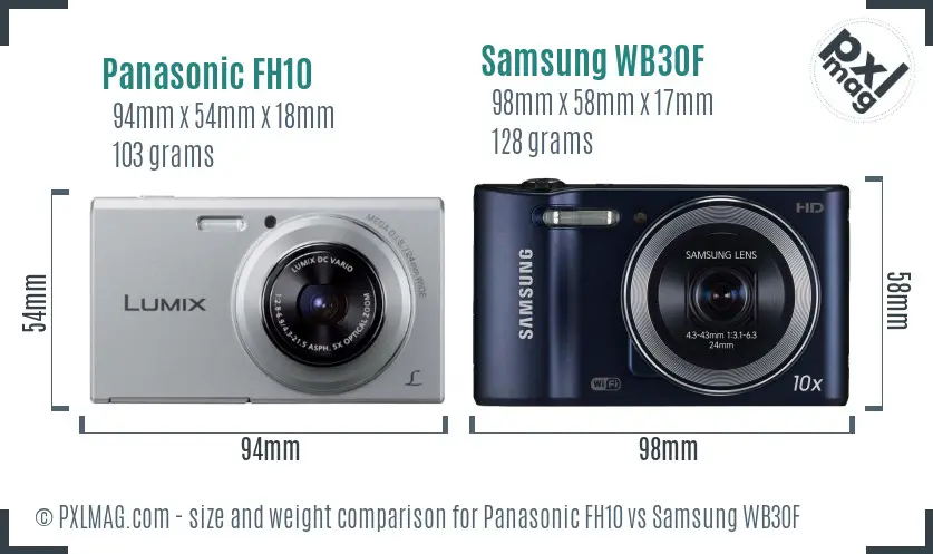 Panasonic FH10 vs Samsung WB30F size comparison