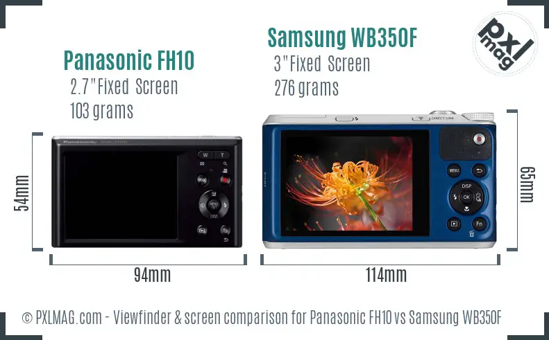 Panasonic FH10 vs Samsung WB350F Screen and Viewfinder comparison