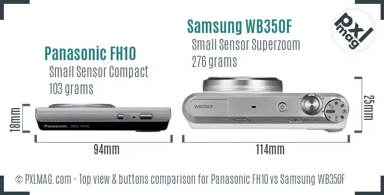 Panasonic FH10 vs Samsung WB350F top view buttons comparison