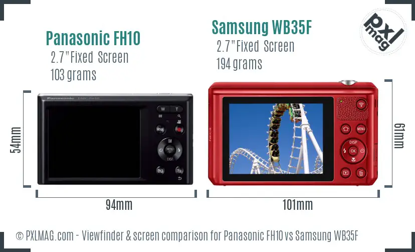 Panasonic FH10 vs Samsung WB35F Screen and Viewfinder comparison