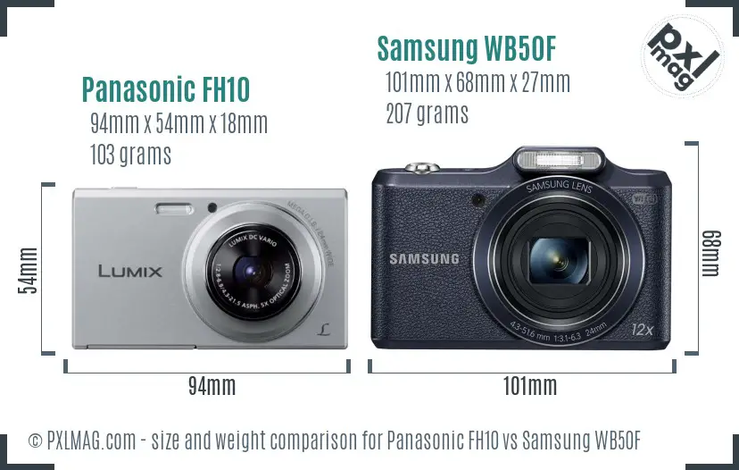 Panasonic FH10 vs Samsung WB50F size comparison Panasonic FH10 vs Samsung WB50F size comparison