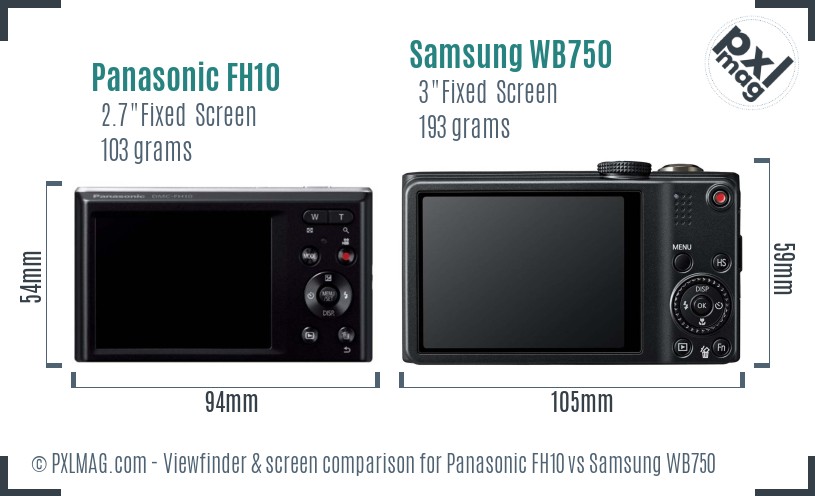 Panasonic FH10 vs Samsung WB750 Screen and Viewfinder comparison