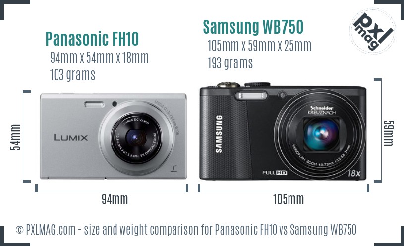 Panasonic FH10 vs Samsung WB750 size comparison Panasonic FH10 vs Samsung WB750 size comparison