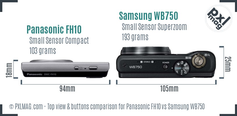 Panasonic FH10 vs Samsung WB750 top view buttons comparison