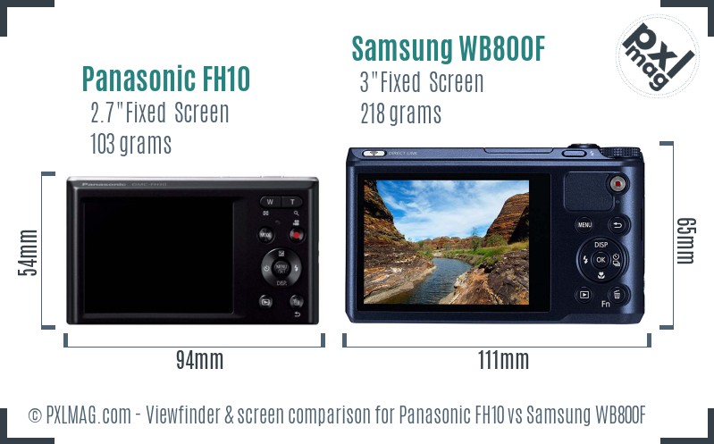 Panasonic FH10 vs Samsung WB800F Screen and Viewfinder comparison