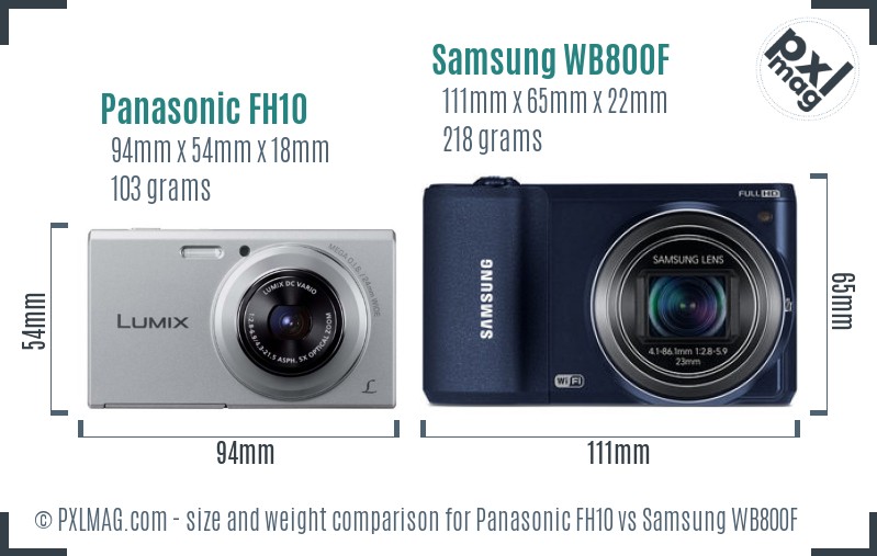 Panasonic FH10 vs Samsung WB800F size comparison