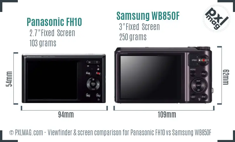 Panasonic FH10 vs Samsung WB850F Screen and Viewfinder comparison